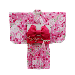 包邮日本儿童正装振袖和服配腰封浴衣女日式纯棉振袖长款樱花和服