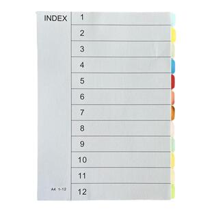 12分活页分类纸a4标签纸隔页纸活页文件夹目录隔离纸彩色隔层纸A4区别识别纸无孔分类纸活页索引纸档案隔离纸