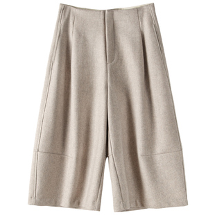 洒脱有气场垂顺挺括羊毛呢靴裤休闲羊毛阔腿七分裤子2025秋冬女