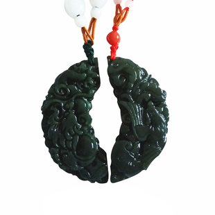 心玉行新款和田青玉龙凤玉佩一对情侣吊坠男女项链挂件刻字带证书