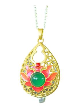 古法鎏金镶嵌天然冰种帝王绿玉髓葫芦吊坠玛瑙项链配证书礼盒链子