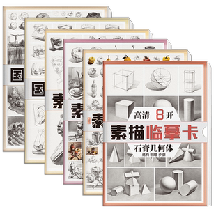 素描临摹卡高清8开 石膏几何体形体五官石膏像静物单体组合结构学照片作品国美联考基础入门无门槛教材教学美术绘画对照描摹练习卡
