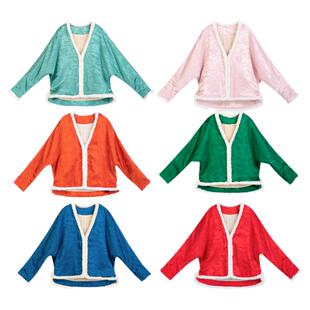 幸运霓虹丨一城风絮丨多色对襟蝙蝠袖毛条边保暖毛领中式上衣