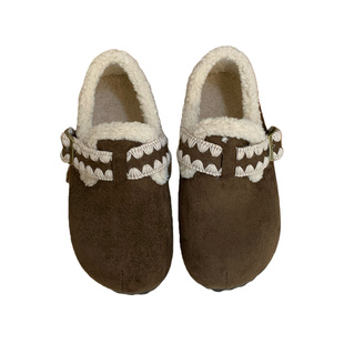 复古休闲勃肯鞋大码女41-43码25冬季大棉鞋加绒保暖毛毛鞋40 42