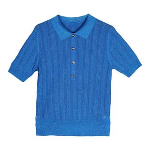 专柜华服饰界断码折扣夏复古麻花镂空天丝短袖polo领毛衣女51176