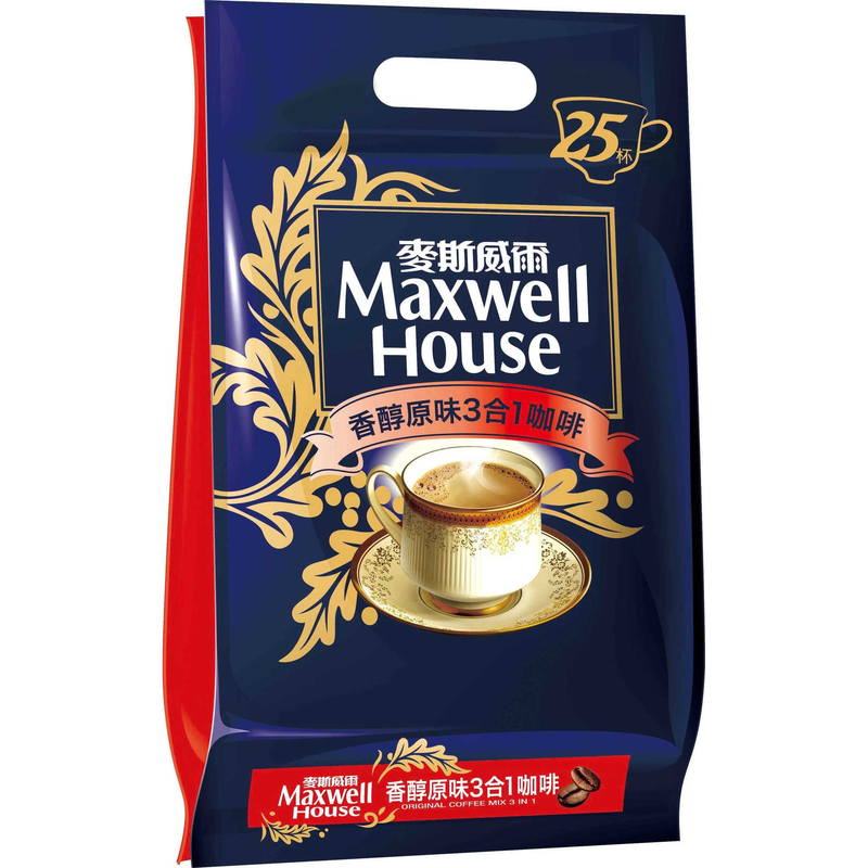 麦斯威尔香醇原味三合一咖啡25杯袋装浓郁丰富经典醇香办公室提神