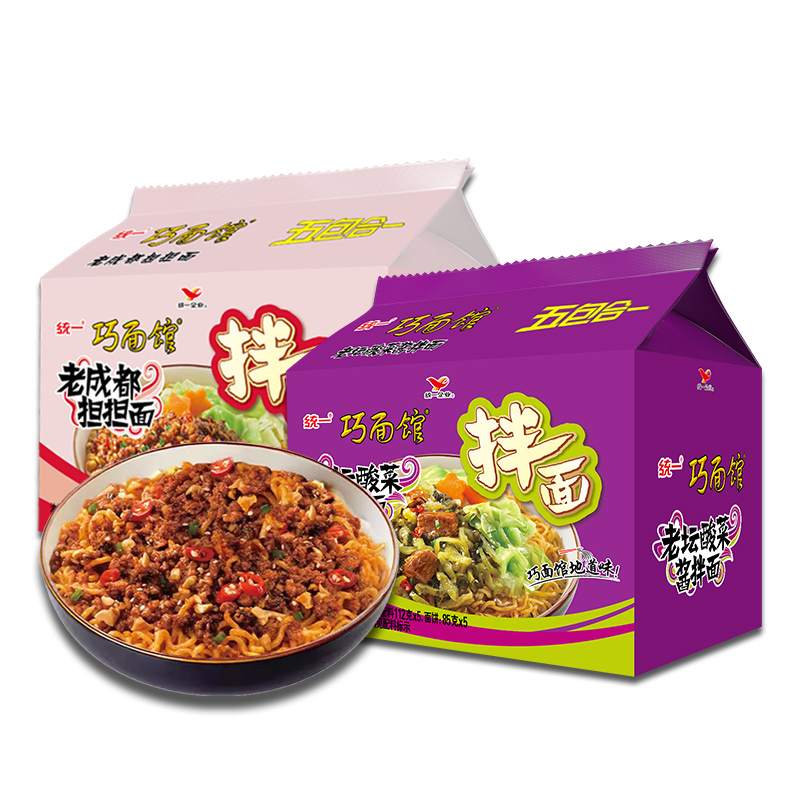 統(tǒng)一巧面館老成都擔(dān)擔(dān)面老壇酸菜醬拌面五合一干拌面方便面速食