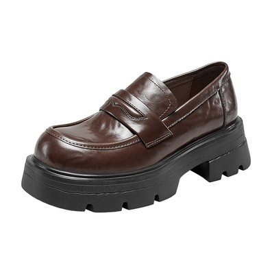 YRC厚底乐福鞋女学院风2025春季新款JK圆头百搭单鞋套脚小皮鞋