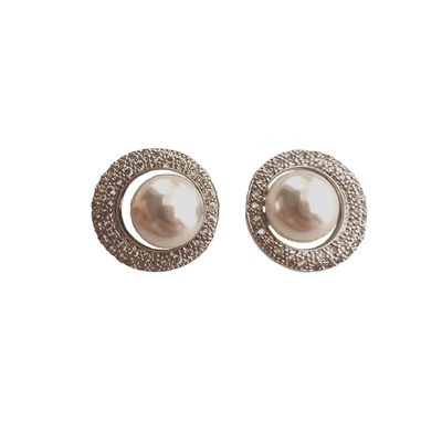 法式简约轻奢澳白珍珠满钻耳钉