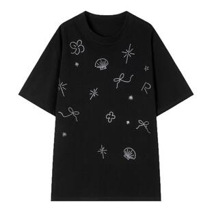 RedRef 短袖上衣海洋贝壳蝴蝶结烫钻宽松休闲T恤女夏