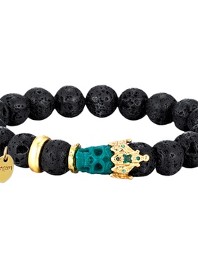 KREAM 黑色火山石925银皇冠SKULL手链男嘻哈女欧美潮流手串