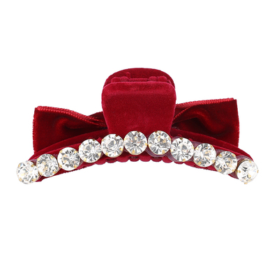 安可拉红水钻蝴蝶结发夹女秋冬