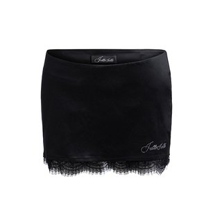 JELLOJELLO 限定弹力醋酸拼接蕾丝花边烫钻短裙