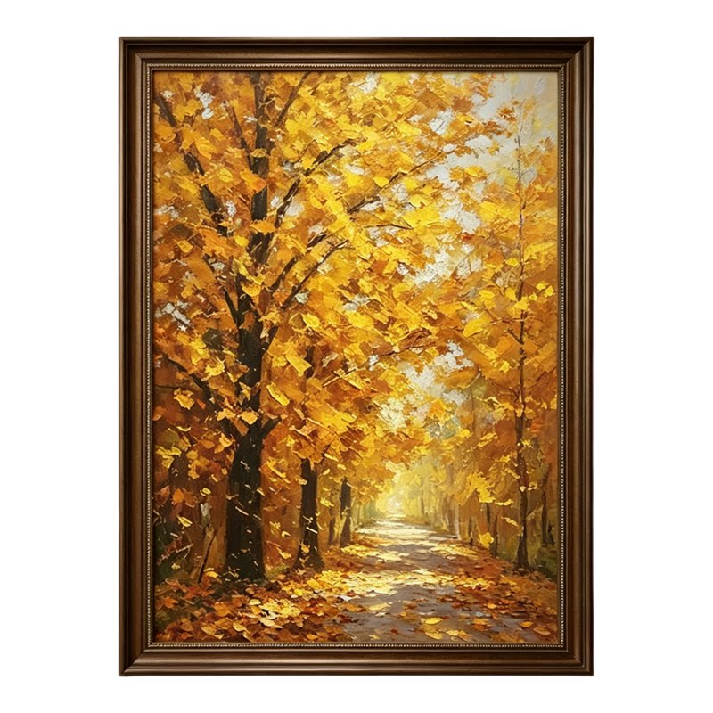 新中式中古风手绘油画《金秋枫叶油画