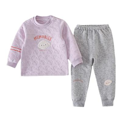 婴儿家居服套装秋冬季莫代尔棉男女宝宝三层保暖睡衣儿童夹棉棉袄