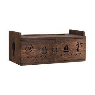 实木wifi光猫机顶盒置物架无线路由器收纳盒壁挂客厅插线板电视柜