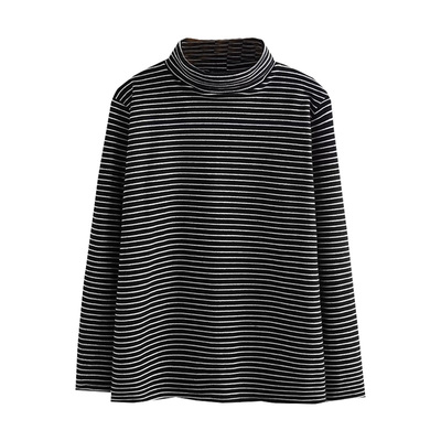 长袖条纹双面德绒T恤打底衫