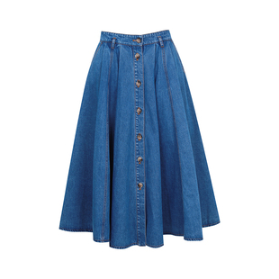 Ching's 复古牛仔裙半身裙女 设计感小众高腰太阳裙长裙a字裙裙子