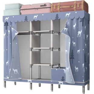 全拉链封闭布衣柜简易组装加粗加厚钢架布艺防潮牛津布家用出租房