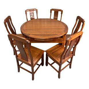 小户型中式全实木餐桌椅组合方圆两用菠萝格木桌子可伸缩折叠圆桌