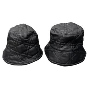 YOYO DESTINY 秋冬百搭小香风皮质渔夫帽显脸小格复古黑色水桶帽