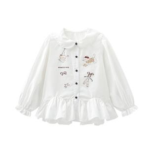 MOMOCO/玛米玛卡女童可爱衬衫2026春季新款中大童洋气娃娃领童装