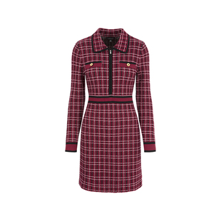 MARYLING玛俪琳秋季新品红黑仿粗花呢针织连衣裙A1EGW04030