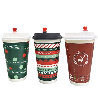 加厚红色圣诞新年奶茶咖啡杯商用