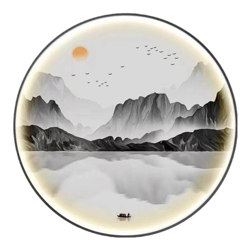 圆形灯画玄关书房背景装饰画