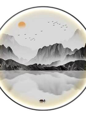 圆形灯画玄关书房背景装饰画