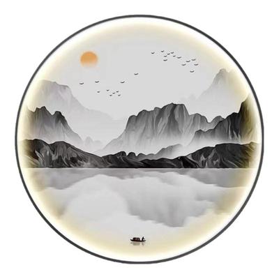 圆形灯画玄关书房背景装饰画