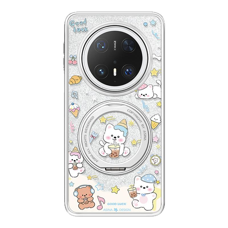 奶茶狗狗适用华为Mate60Pro手机壳磁吸带支架新款mt70por+支点套Qo1高级感网红可爱超火mete60全包闪粉奢华女