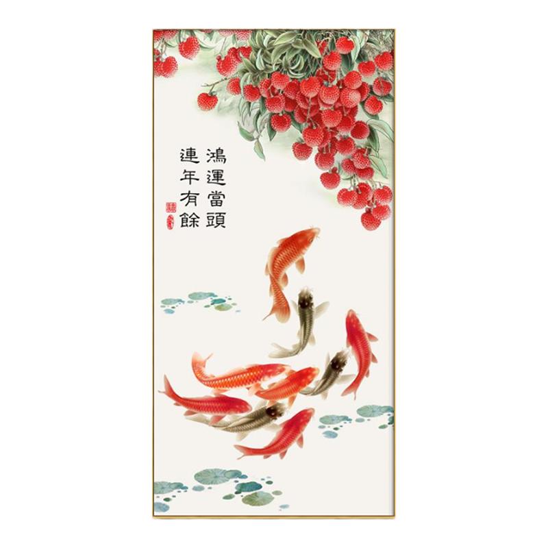 新中式鸿运当头九鱼图玄关装饰画现代装饰画