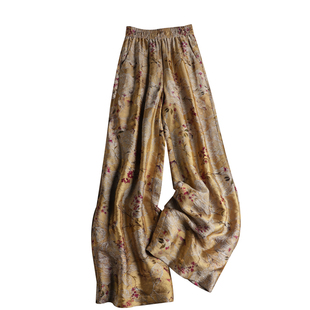 【玉锦】新中式国风人丝加绒裤子女光泽感阔腿裤女直筒休闲裤长裤