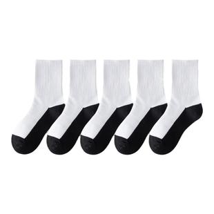 耐脏黑底儿童白袜棉袜春秋冬厚大童中筒袜学生白色袜子男童运动袜