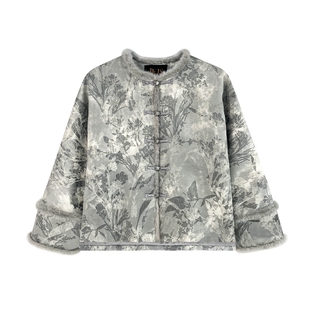 JKJS【风望川】人丝炒色提花 水貂毛 夹棉外套新中式棉袄国风棉衣