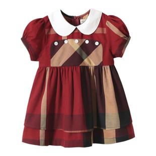 bemidji伯米吉夏装女童连衣裙洋气学院风枣红色裙子英伦风公主裙