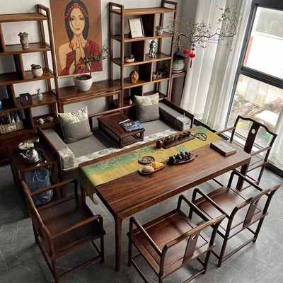 新中式去客厅化罗汉床榻茶桌椅组合沙发椅茶台胡桃木小阳台茶桌椅