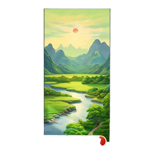 青山绿水入户玄关装饰画现代山水风景挂画客厅走廊过道竖版壁画