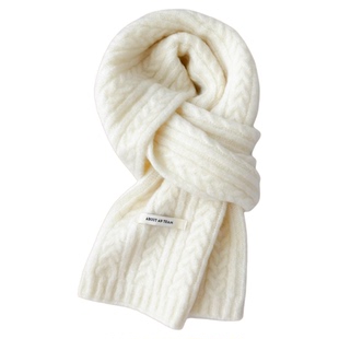 米白色高级感含羊毛女针织毛线围巾冬季围巾2025新款学生围脖男
