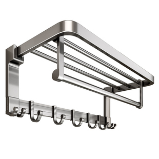 百悍毛巾架卫生间置物架浴室免打孔浴巾架一体挂架套件厕所洗澡间