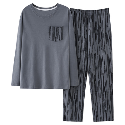 春秋可外穿纯棉圆领长袖睡衣男款