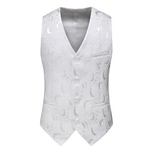 男士西装马甲白色无领修身时尚大码西服外贸上衣班服外套潮牌坎肩