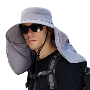 遮阳帽男士防晒帽夏季户外钓鱼帽护颈遮脸面纱帽大头围太阳渔夫帽