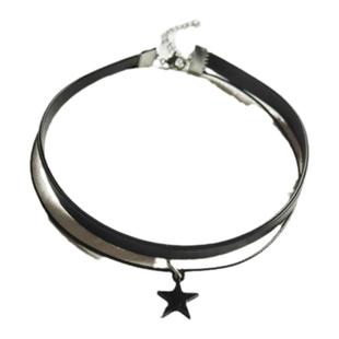潮酷女宝双层皮绳黑色星星短项链颈链脖链儿童choker女童饰品配饰