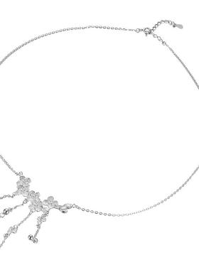 足银990花朵流苏银项链简约时尚