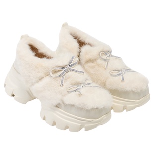 fed厚底乐福鞋冬季新款女鞋白色毛毛鞋加绒老爹鞋女S1209-YAB010