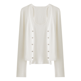 HAMYIHO 韩系白色针织开衫吊带背心女两件套2026春季套装宽松上衣