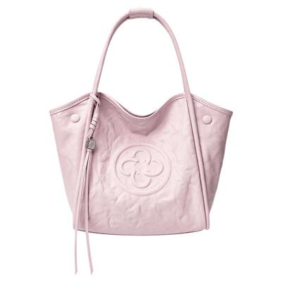 CASSILE卡思乐女包粉色植鞣牛皮手提菜篮子包时尚流苏单肩斜挎包