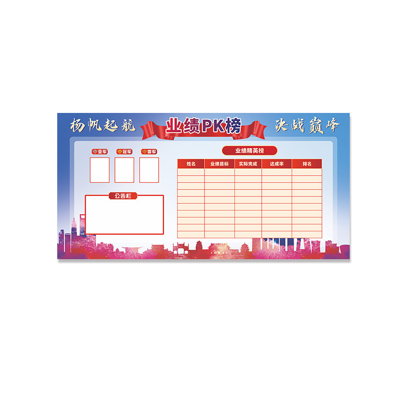 业绩PK榜办公室文化墙布置磁力贴